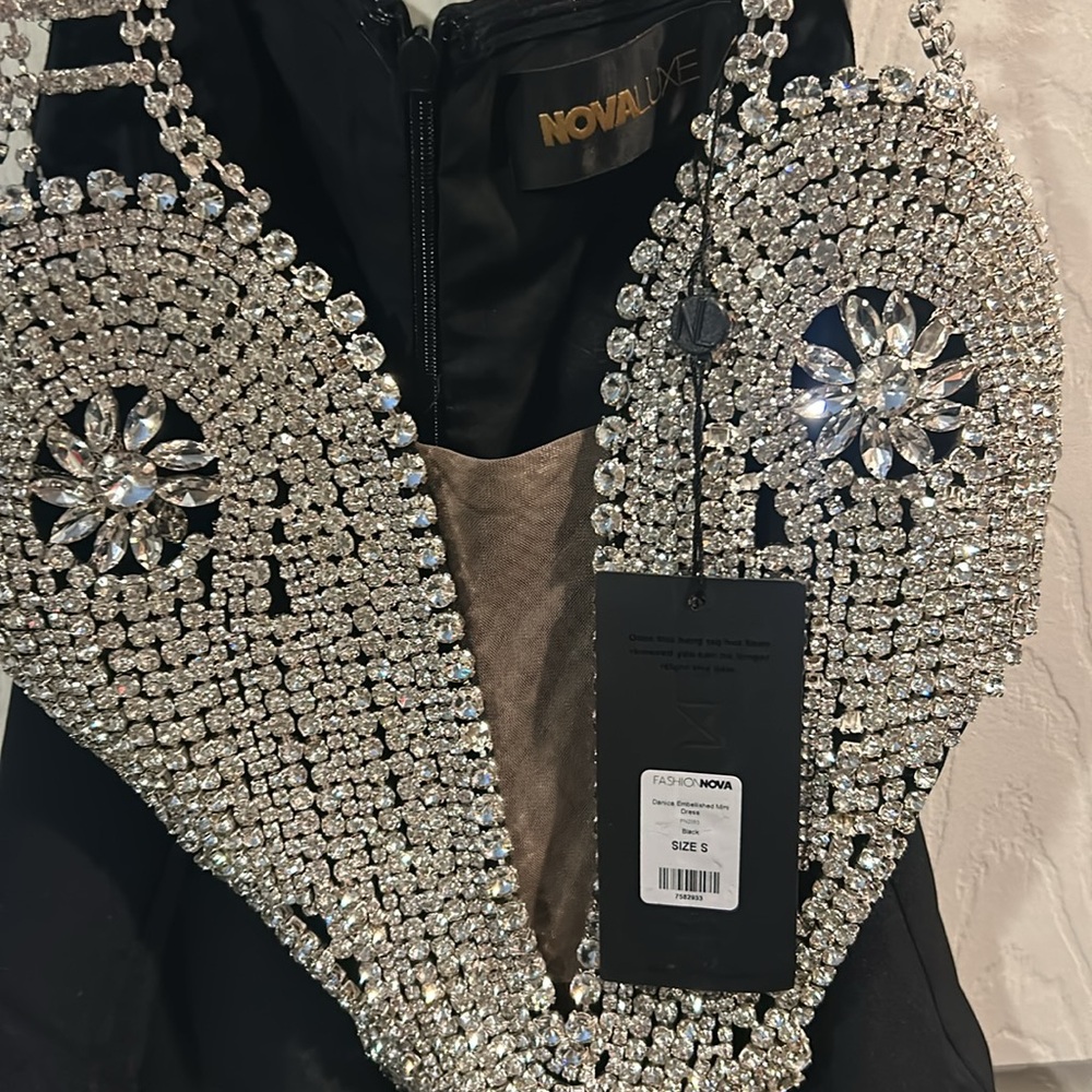 Fashion NovaLuxe Black Dress with rhinestone Accents - Picture 2 of 6
